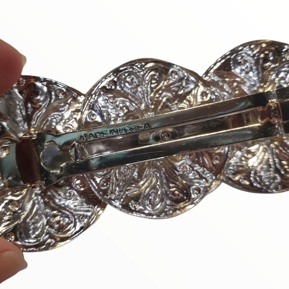 Silver Sand dollar pressed molded tin hair clip Barrette - Picture 7 of 9